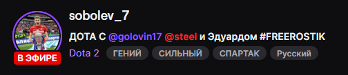 Скриншот со страницы Соболева на Twitch