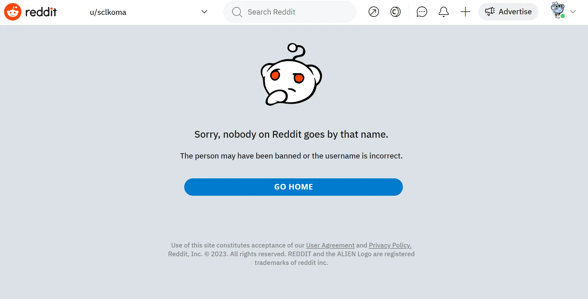 «Извините, на reddit нет никого с никнеймом sclkoma. Пользователя могли забанить, либо его никнейм написан некорректно» | Источник: reddit.com