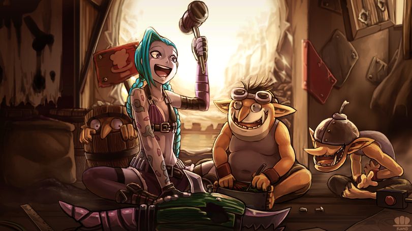 Jinx и Techies в кроссовере Dota 2 и LoL. Автор: kannovaku