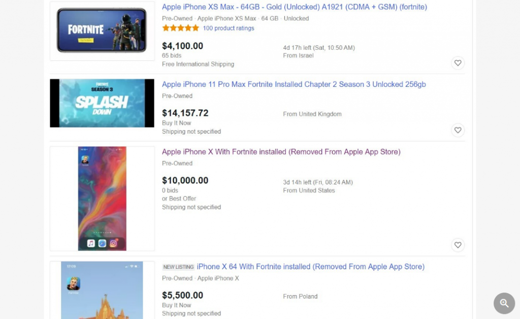 Цены на телефоны с установленной Fortnite. Источник: phonearena.com