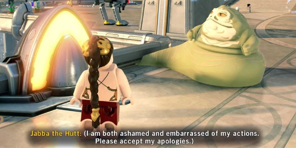 &laquo;Мне стыдно за мои действия. Пожалуйста, прости меня&raquo;.
Скриншот из LEGO Star Wars
