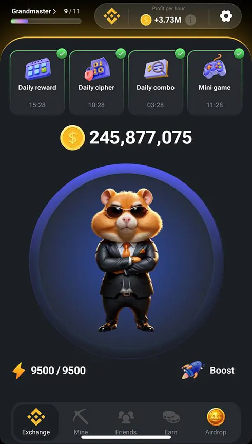 Стартовый экран в Hamster Kombat (Хомяк)