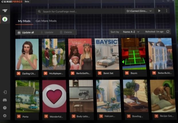 Пример интерфейса CurseForge с модами для The Sims 4. Источник: Overwolf