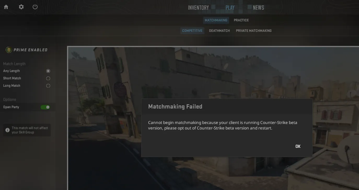 Сообщение о неработающей бете Counter-Strike 2 | Источник: reddit